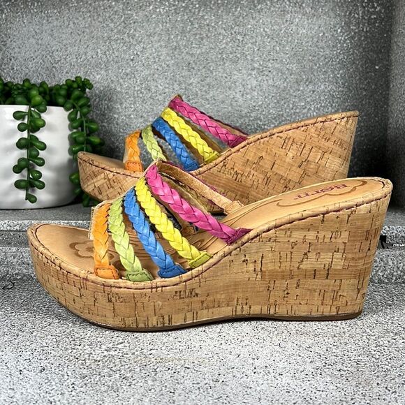 Born Handcrafted Leather PALMDALE Rainbow Wedges Sandals Cork Shoes Size 10 - Picture 2 of 8